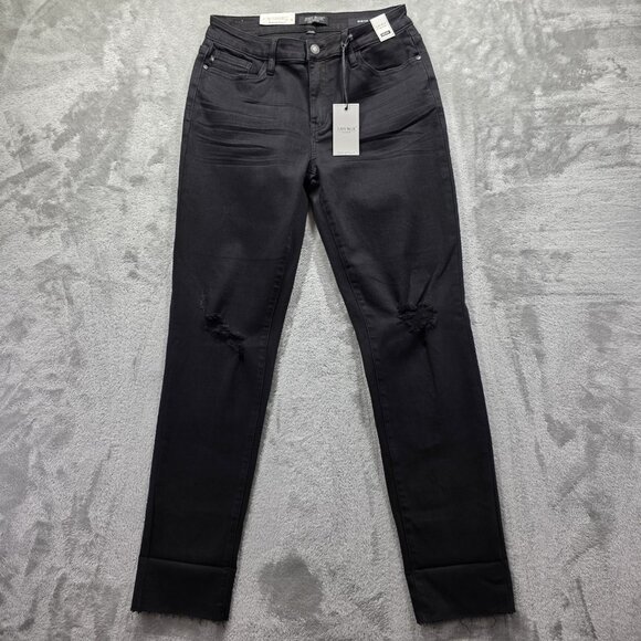 Judy Blue Jeans Womens 7 28 Black Slim Fit Mid Rise Distressed Stretch JB88137 - Picture 1 of 13